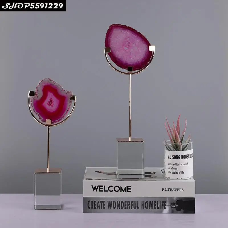 

European Luxury Agate Stone Handicraft Decoration Modern Living Room TV Cabinet Hotel Club Cafe Metal Bracket Crystal Decoration