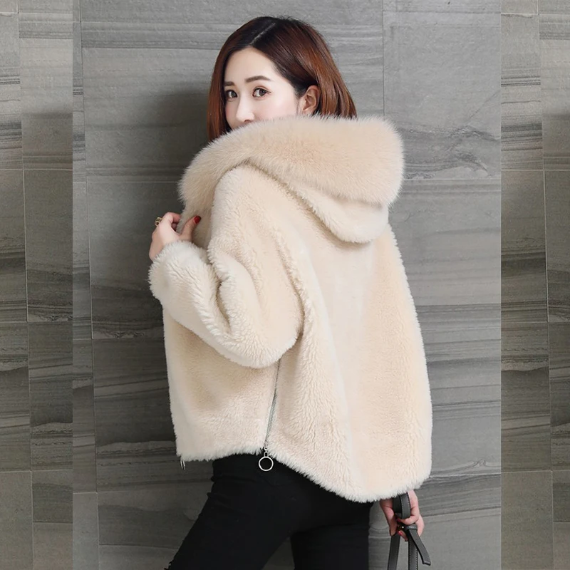 2021 Winter Coats Women Faux Fur Coat with A Hooded Fluffy Artificial Jacket and Puls Size Wine Red Blue Beige | Женская одежда
