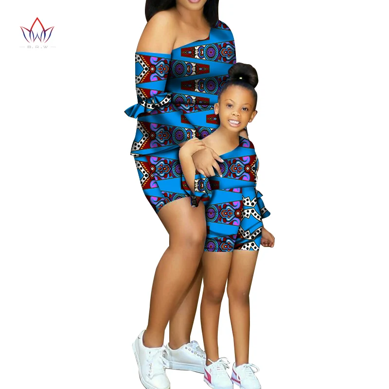 New BintaRealWax African Mother and Daughter Set Parent-child Outfit Dashiki African Top and Pant Set for Women wyq700
