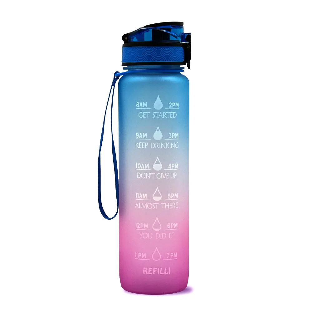 

1L Tritan Material Water Bottle With Bounce Cover Time Scale Reminder Frosted Leakproof Cup For Outdoor Sports Fitness -40