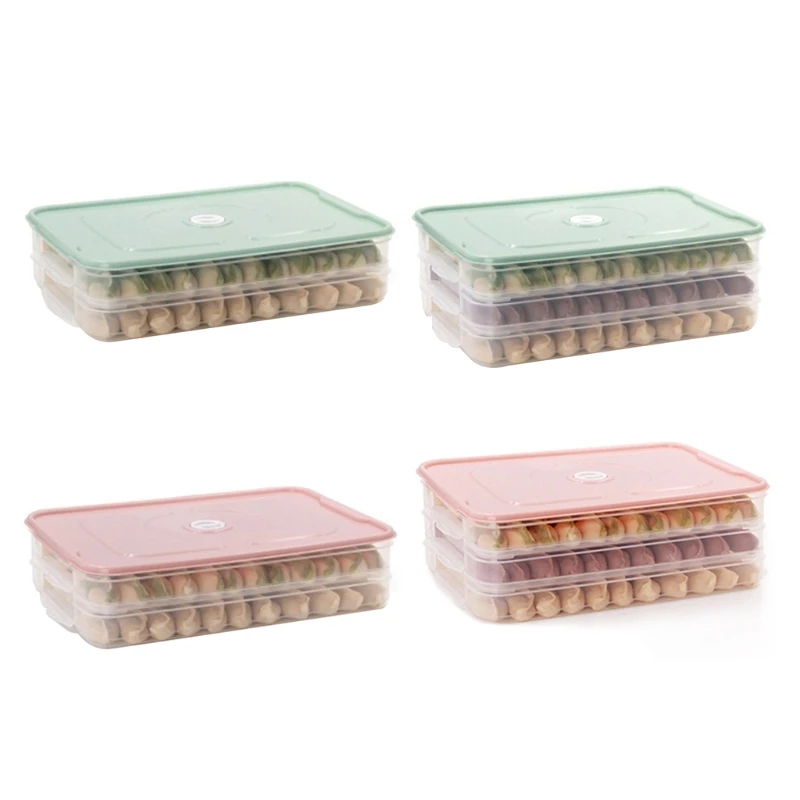 

1Pc Multi-Layer Refrigerator Dumplings Box with Lid Food Preservation Tray Plastic Case Stackable Kitchen Storage Organizer