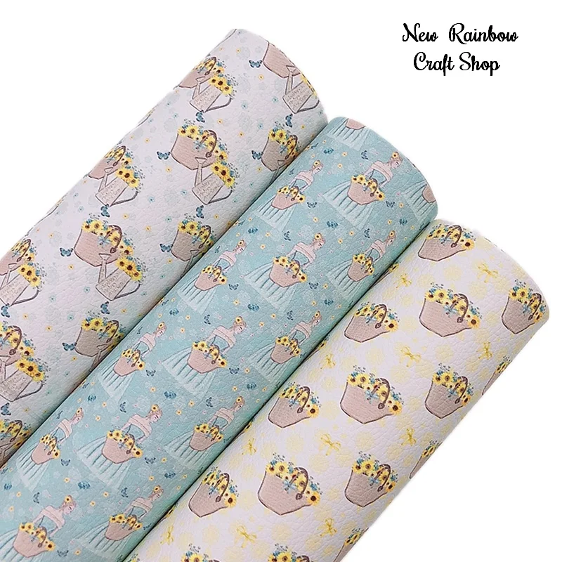 Новые радужные 30x138 см рулон желтый подсолнух Pu Печать искусственная кожа для