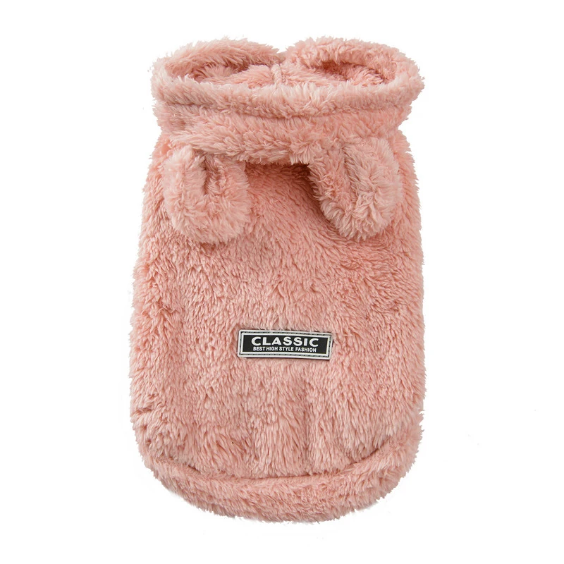 Pink Зимняя одежда для собак, Теплая Флисовая Куртка для питомца, милые костюмы для собак с капюшоном, Одежда для маленьких собак, кошек, чихуахуа, Мопса - Цвет: Pink