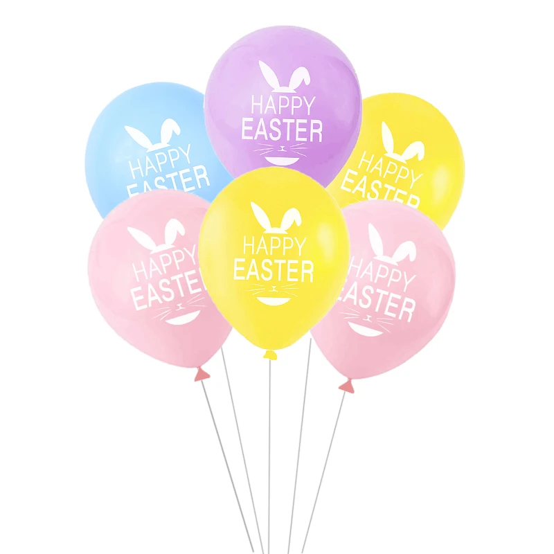 

10pcs Happy Easter Ballon Candy Color Rabbit Ear Letter Printed Latex Balloons for Easter Party Decoration Home Decor Supplies