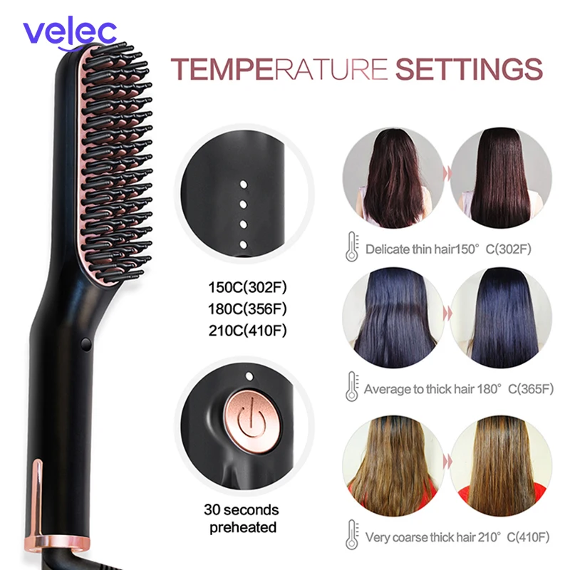 

Electric Straight Hair Comb Anion Ceramics Quick Heating Hair Straightener Personal Care Men's Beard Styling Comb Brush