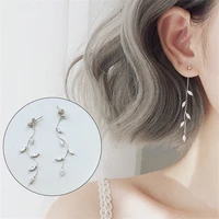 korean fashion simple long tassel drop earrings 2021 trendy hanging women willow leaf ear clip earrings jewelry girls party gift