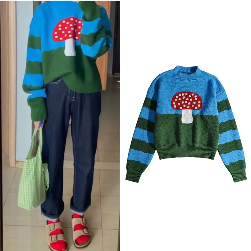 Женский винтажный свитер с длинным рукавом кашемировый укороченный пуловер