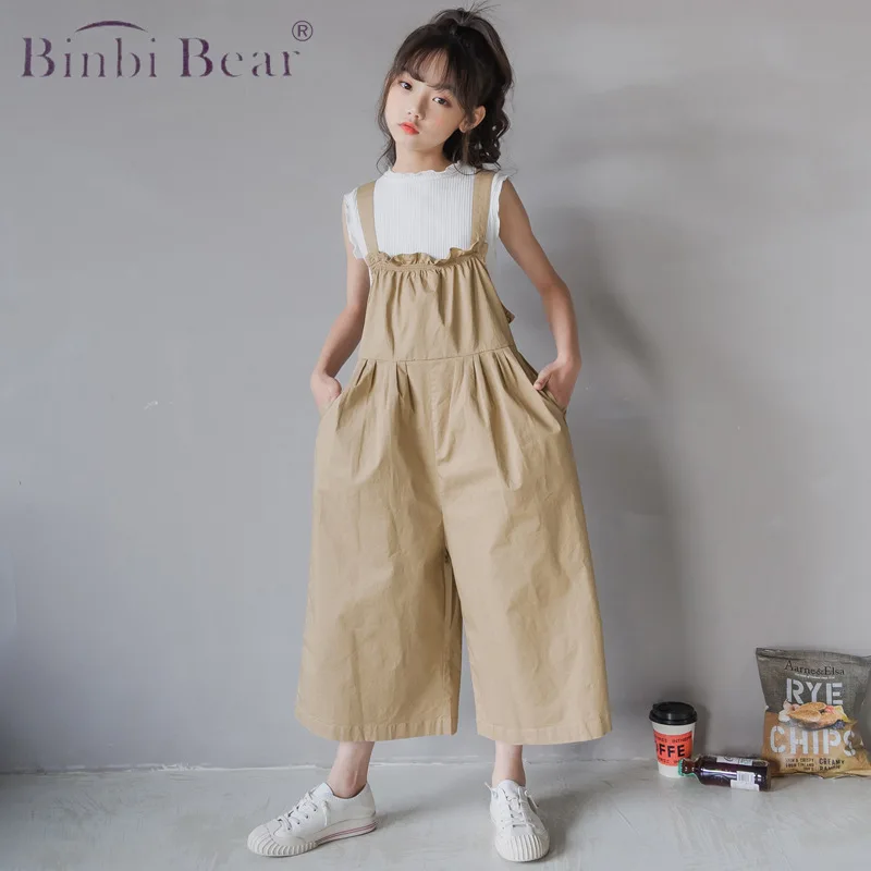 

Summer Girls Kid Clothes Set Korean Teen Cute New Casual Vest Overalls Wide Leg Fashion Children Two Piece Suit Legging Pants