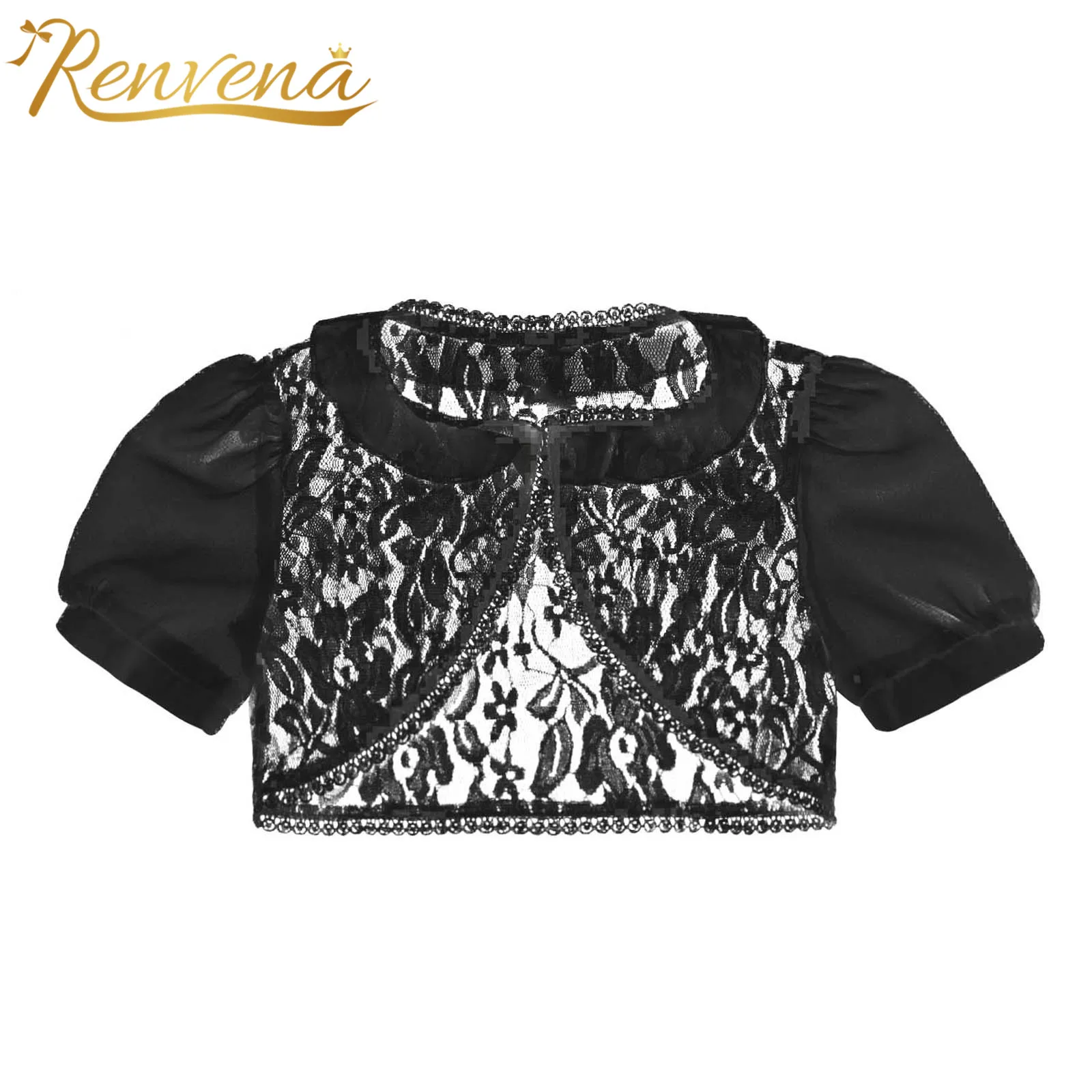 

Girls Bolero Kids Wrap Ruffle Shrug Chiffon Short Sleeve Hollow Floral Lace Cardigan for Flower Girl Dresses Wedding Accessories