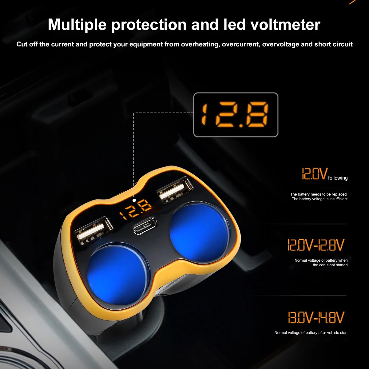 

2 Socket Car Cigarette Lighter Splitter Charger 150W 12V/24V Dual USB QC3.0 Car Charger Adapter for Phone GPS Dash Cam