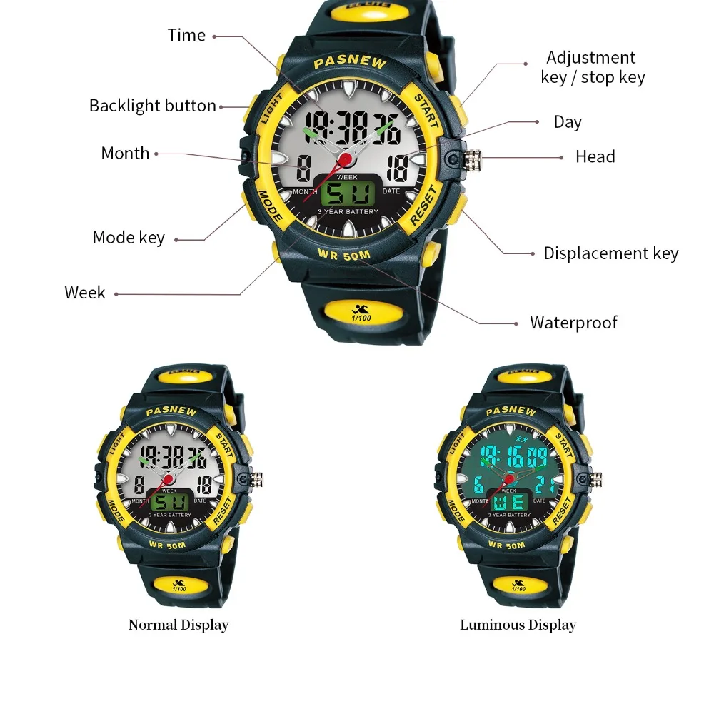 Часы наручные PASNEW мужские спортивные с двойным дисплеем аналоговые цифровые