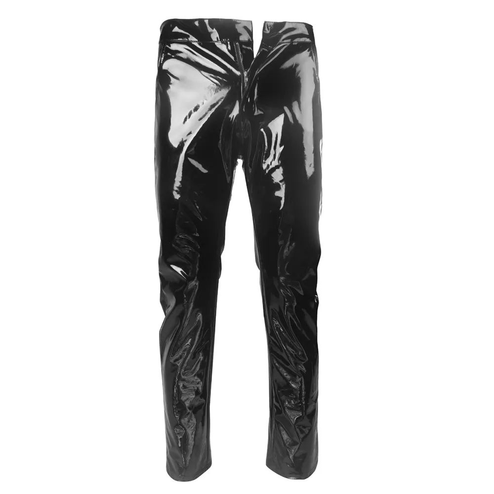 

Black Gay Men Latex Pants Clubwear Sexy Lingerie Shiny Wetlook Patent Leather PVC Gay Erotic Pants Long Club Dance Wear
