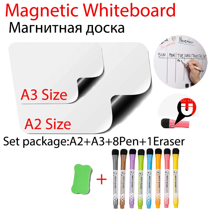 

A2 Size + A3 Size Magnetic Whiteboard Fridge Sticker Dry Erase Calendar School White Boards Stationery Office Kitche Memo Board