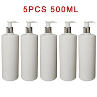 lotion pump bottle white plastic cosmetic container empty shampoo water bottle flat shoulder pet can be reused and ref 5pc 500m