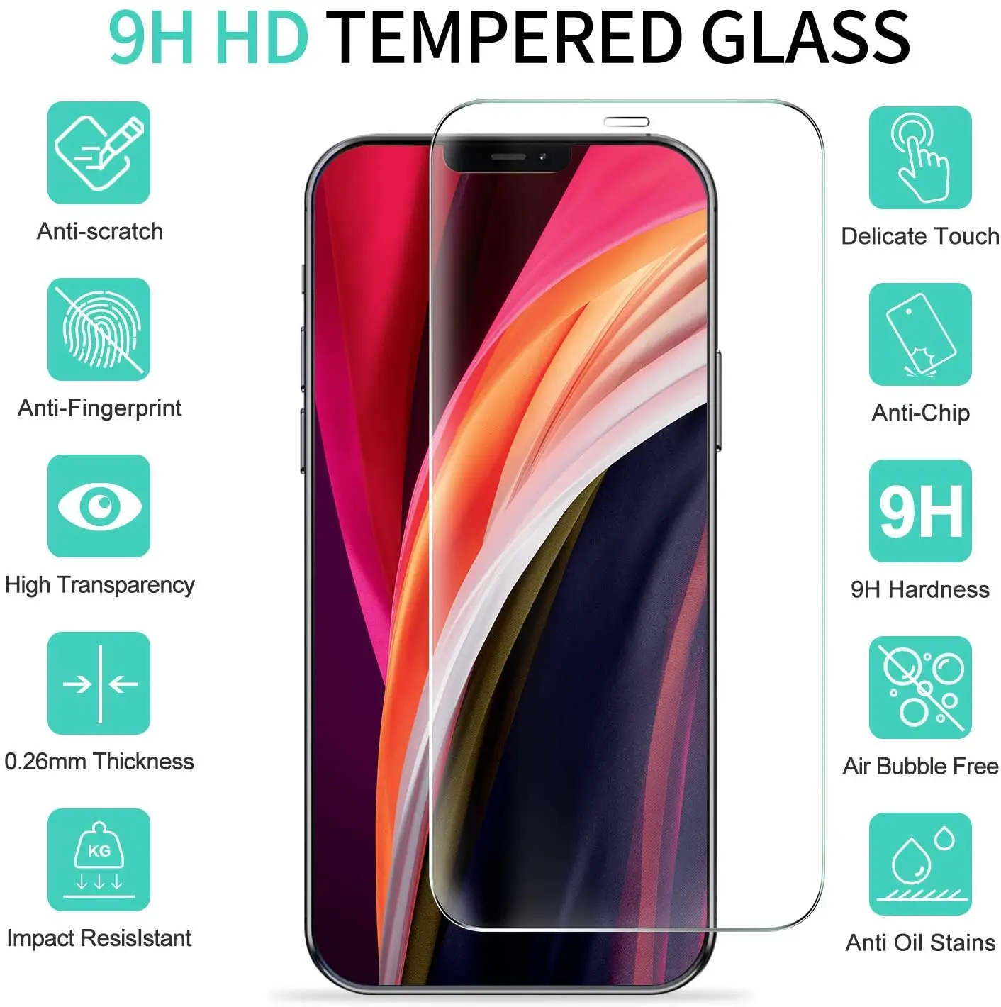 

2PCS For iPhone 12 Pro Max Glass Screen Protector for iPhone 11 Pro Max XS Max XR X 6 S 6S 7 8 Plus SE 2020 Tempered Glass