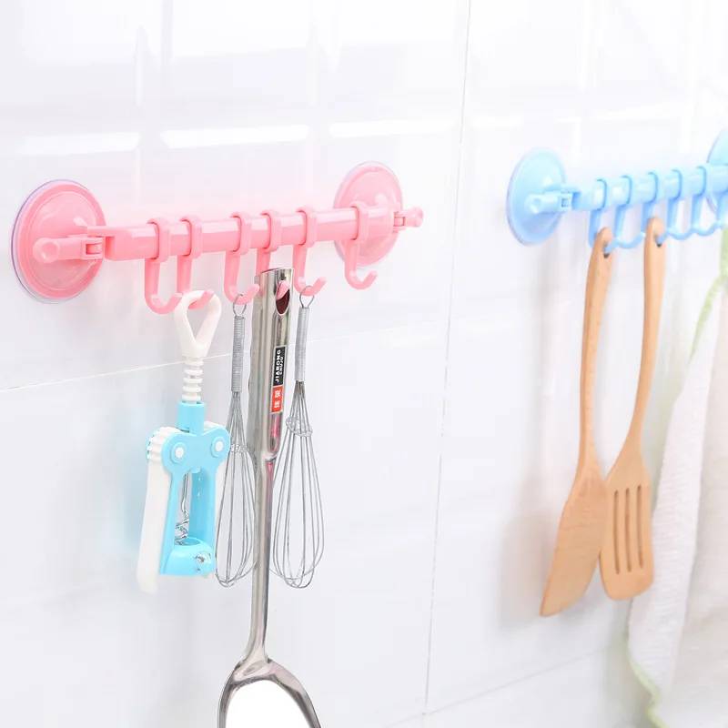 

6 Hooks Hanging Towel Racks Bathroom Adhesive Wall Hanger Storage Hanger Kitchen Organizer Suction Cup Hooks Closet Hanging