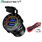 Автомобильное зарядное устройство 12 В, 24 В, быстрая зарядка 3,0, автомобильное зарядное устройство с двумя USB-портами, водонепроницаемое автомобильное зарядное устройство 18 Вт с USB, автомобильное зарядное устройство со светодиодным вольтметром и переключателем вкл.выкл.