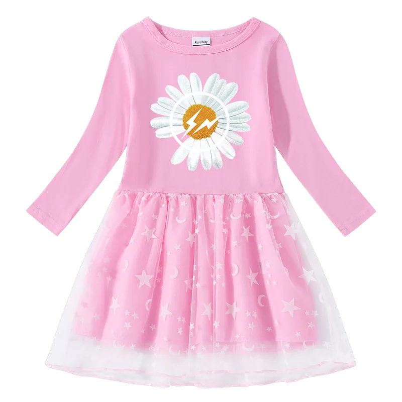 

Children Girls Dresses Flower Printed Kids Dress For Party Long Sleeve Dress Christmas Dress Girl Autumn Winter Sequins Dresses