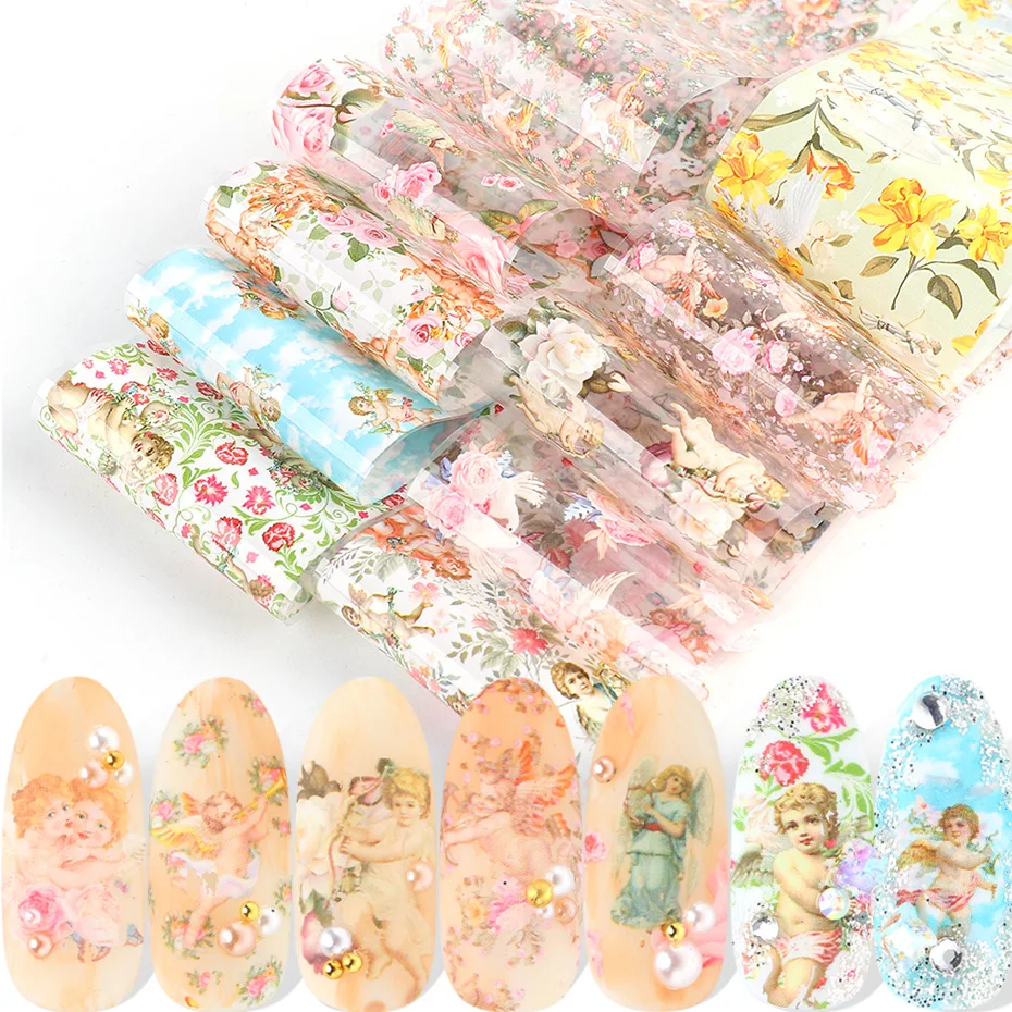 10 шт. Ангел цветы ногтей Фольга Амур Эрос наклейки для богиня мира Роза передача