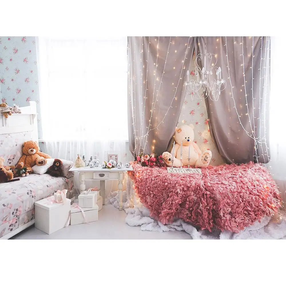 Спальня Игрушка Медведь строка светильник занавес подарки фон для студийной