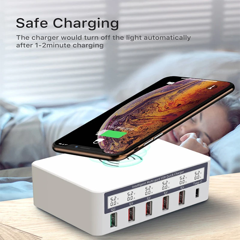 100w fast charging 6 ports hub led quick charge pd qc 3 0 qi wireless charger station for iphone 12 pro max xiaomi 11 huawei p40 free global shipping