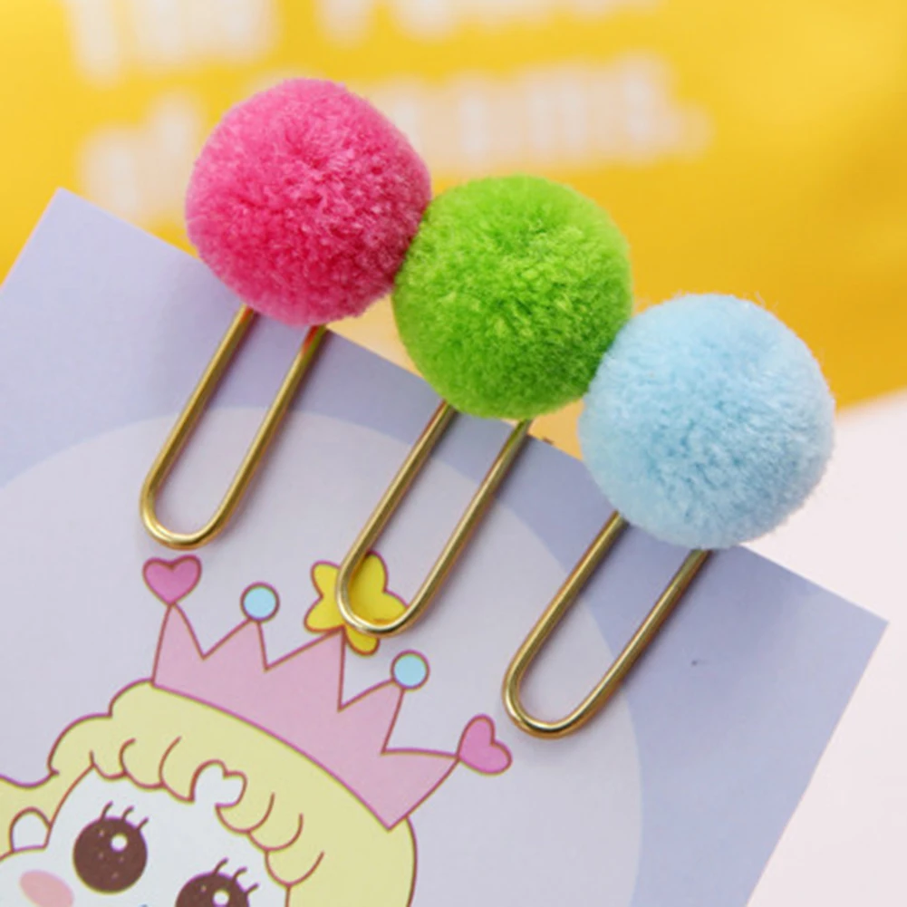 6 шт./компл. милый зажим для бумаги с помпоном Закладка офисные канцелярские