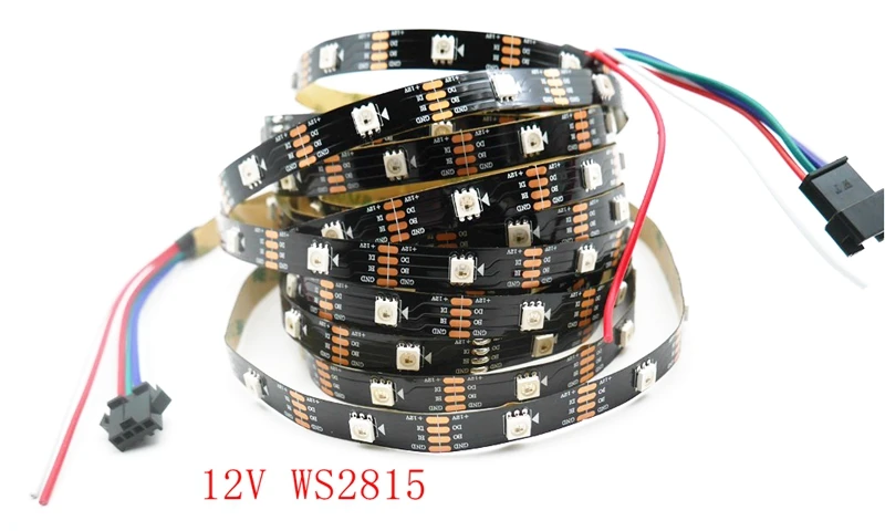 DC12V WS2815 светодиодные ленты 1 m/3m/5 m смарт-пикселей 30/60/144 светодиодов/m черный/белый печатных плат IP30/IP65/IP67; прибор приемно-двойной сигнала, ws2813