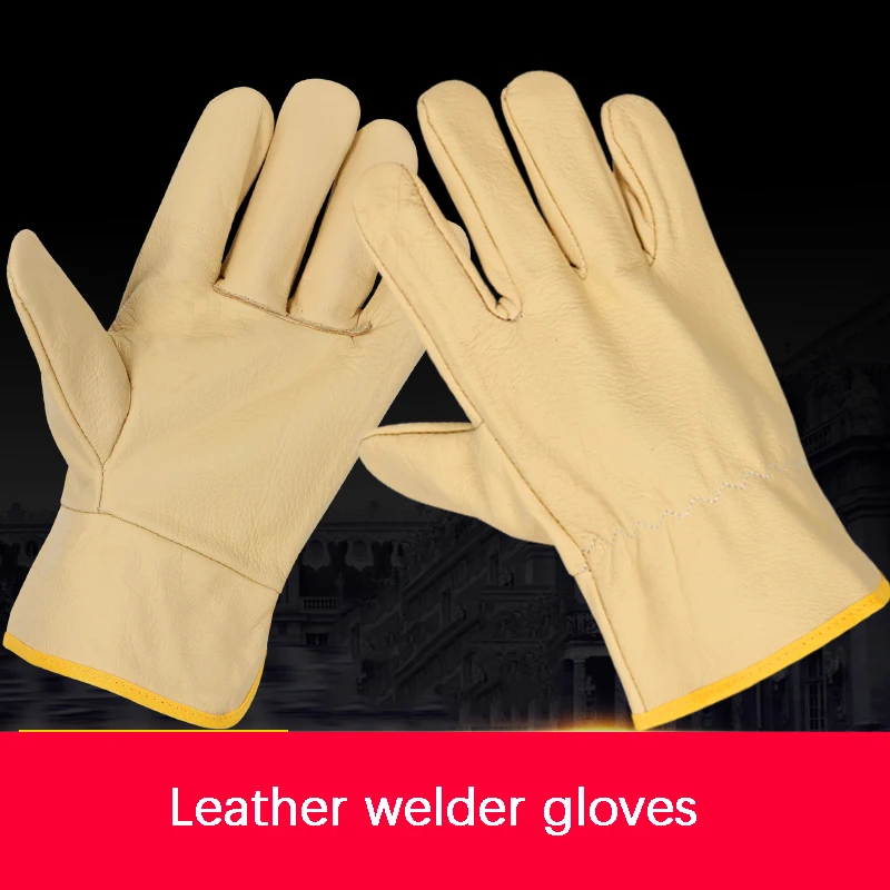 

Khaki and BlackGloves First Layer Cowhide Gloves Welder Gloves Welder Welding Machinery Labor Protective Gloves Leather Gloves