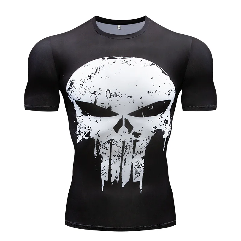 

2021 Running T-shirt Men punisher compression short sleeve sportwear Male Gym Fitness Bodybuilding Tee Tops workout clothing