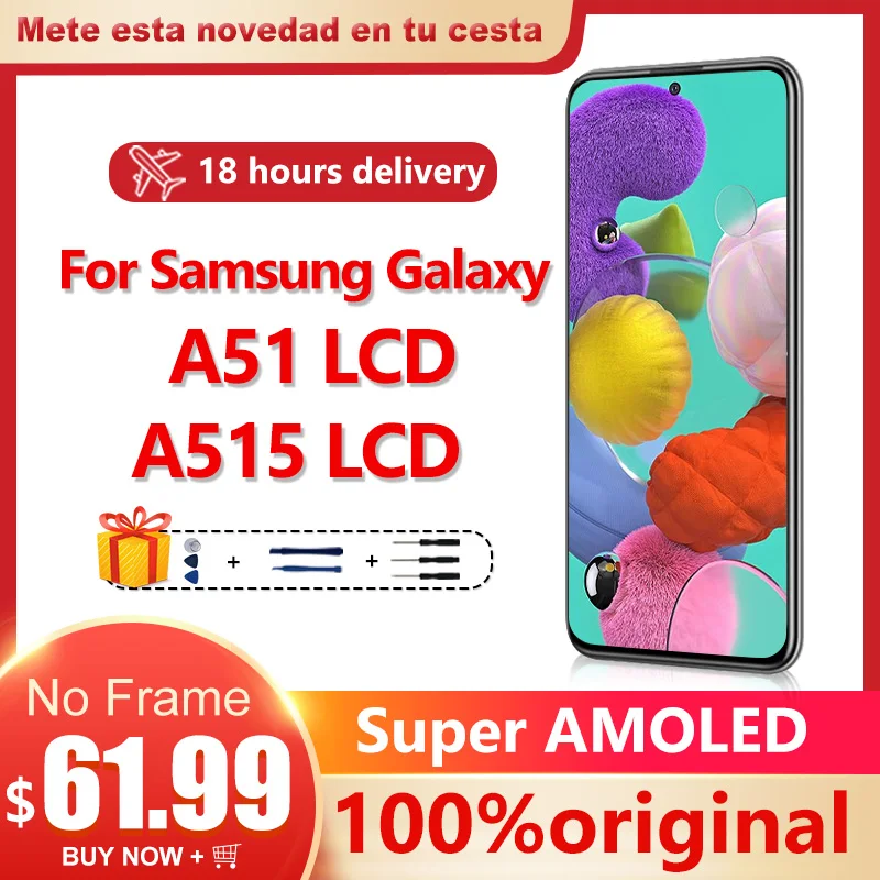

ЖК-дисплей Super AMOLED 6,5 дюйма для Samsung Galaxy A51, сенсорный экран для Samsung A515, A515F, A515F/DSN, сменные детали, оригинал
