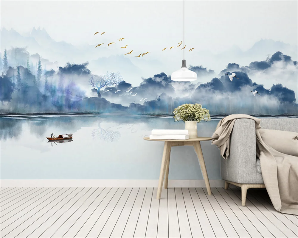 

beibehang papel de parede Customized modern new Chinese ink landscape artistic conception cloud background wallpaper
