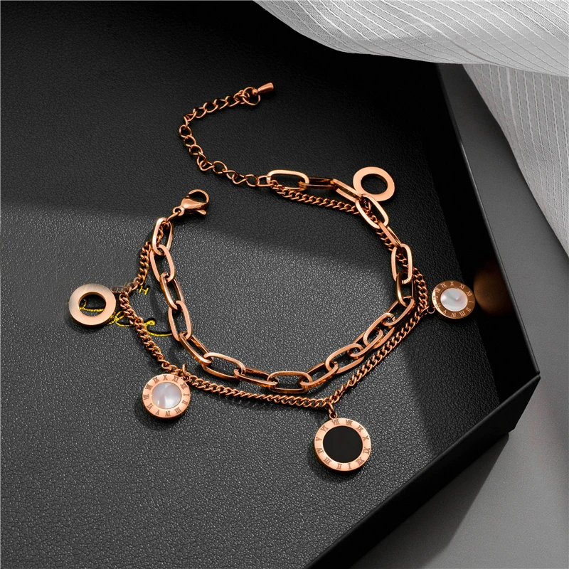 

Luxury Famous Brand Jewelry Rose Gold Stainless Steel Roman numerals Bracelets & Bangles Female Charm Bracelet For Women