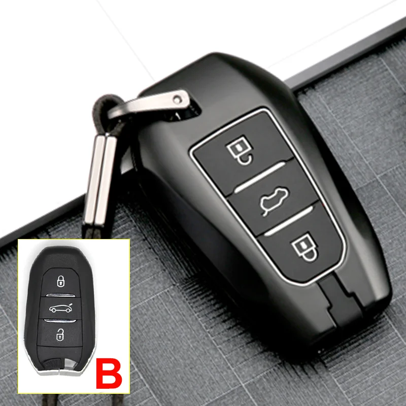 B Black White Цинковый сплав+ силиконовый автомобильный корпус для дистанционного ключа Крышка для peugeot 3008 5008 208 301 307 308 408 508 2008 4008 Защитная крышка для ключа Держатель - Название цвета: B Black White