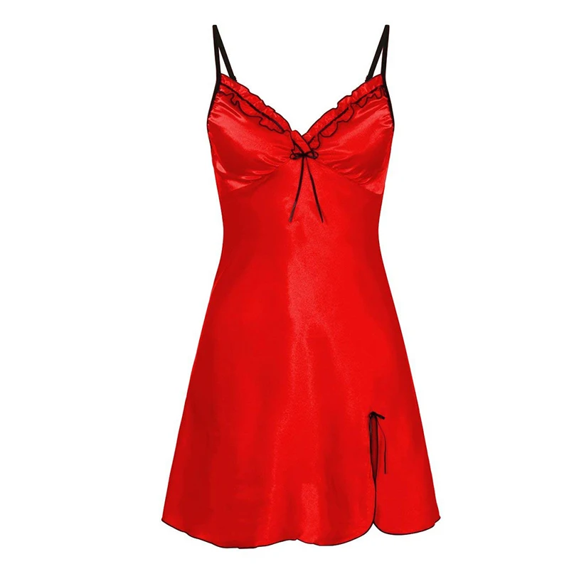 

Lady Night Dress Female Nightgown Wear Sleepwear Sling Nightdress V Neck Spaghetti Strap Sleeveless Mini Dress