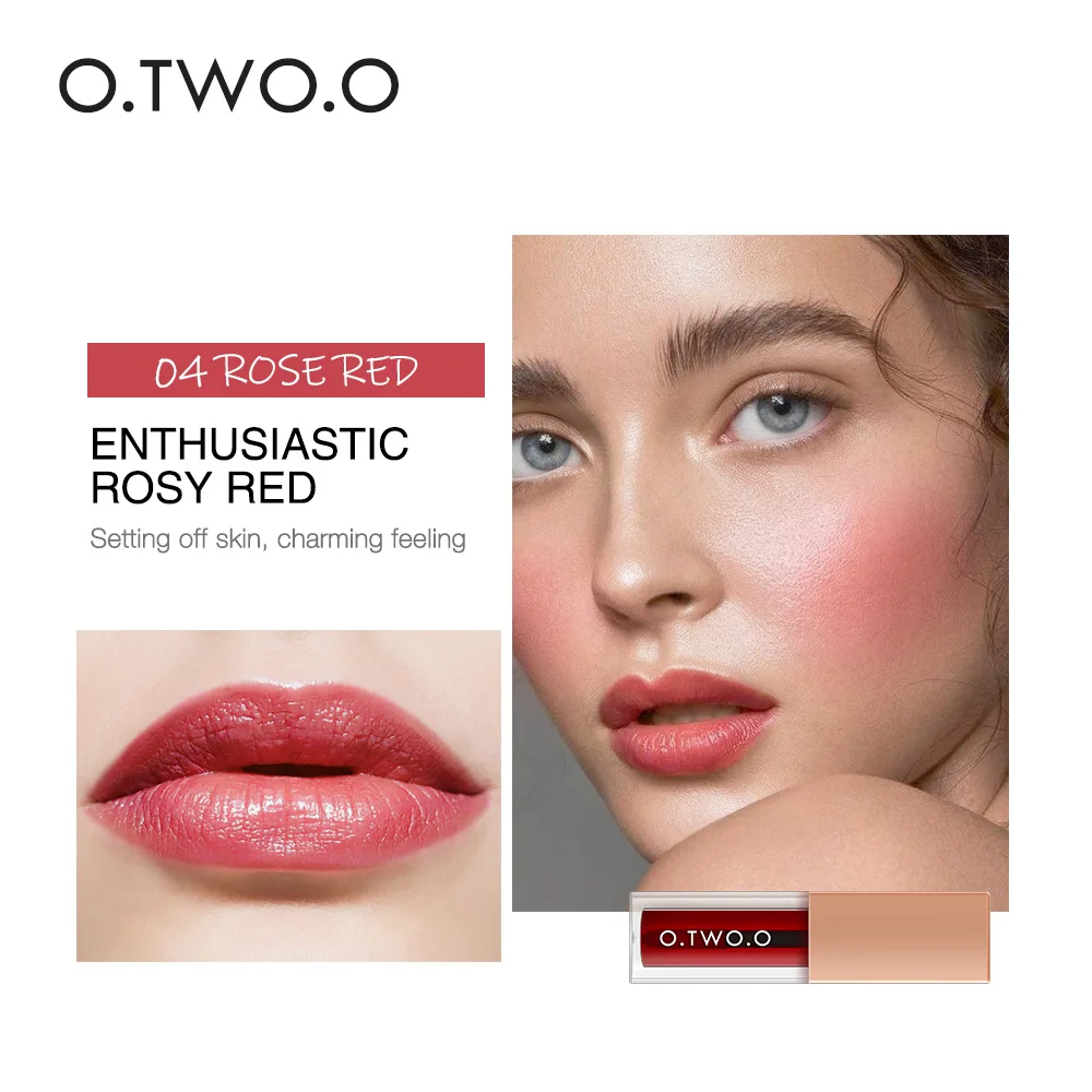04 rose red O.TWO.O 2 In 1 Lip Gloss+ Liquid Blusher Double Effect Long Lasting Waterproof 4 Colors Soft Silky Smooth Makeup - Цвет: 04 rose red