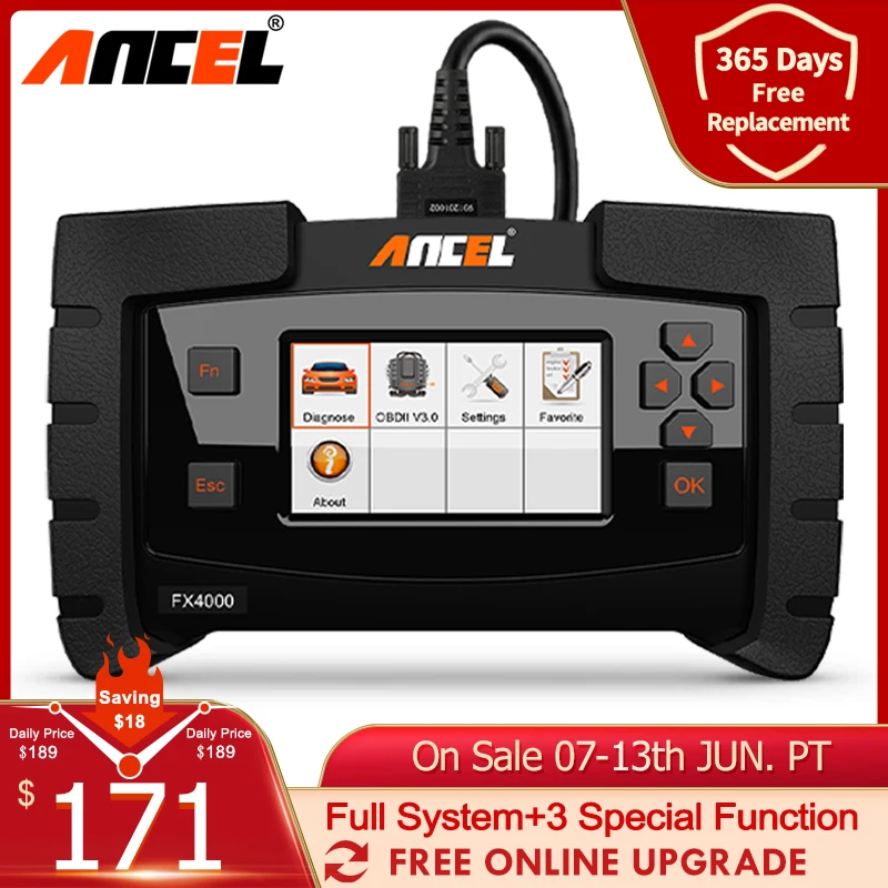 Диагностический сканер Ancel FX4000 OBD2 профессиональный прибор для диагностики
