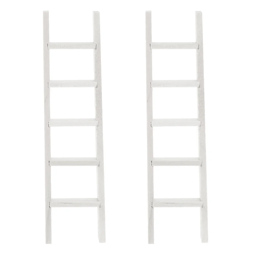 

2Pcs Simulated Wooden Ladder Decor Delicate Miniature Furniture Accessory White