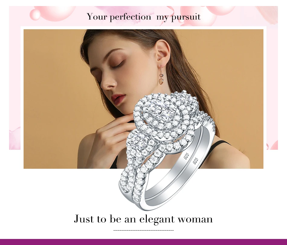 Wuziwen Halo Oval Round Cut AAA Zircon 925 Sterling Silver Wedding Ring Set For Women Engagement Promise Rings Jewelry