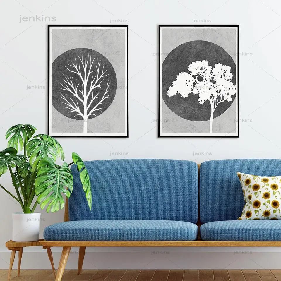 

Grey White Tree Silhouette Posters Black White Canvas Painting Wall Art Pictures for Living Room Modern Home Decorative Prints