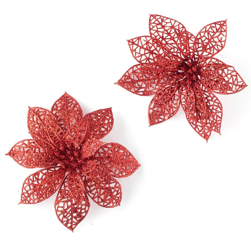 10Pcs Glitter Hollow Wedding Party Christmas Decor Flowers Xmas Tree Decoration Flower Ornaments 3 Colors | Дом и сад
