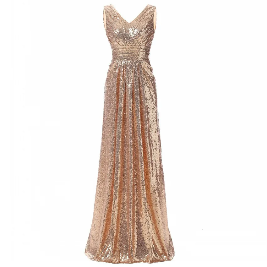 Розовое золото с пайетками платья подружки невесты 2018 Элегантное Длинное Платье