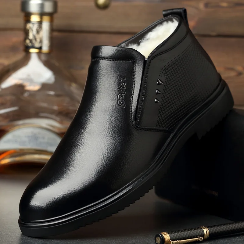

2020 Handmade Men Genuine Leather Winter Boots Warm Snow Men Boots Ankle Boots For Men Business Dress Shoes