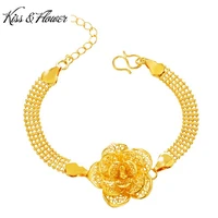kissflower br207 fine jewelry wholesale fashion woman girl birthday wedding gift hollow rose flowers 24kt gold bracelet