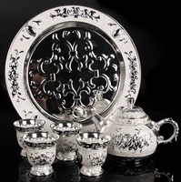 silver plated european style rose tea set handmade teapot cup 6 piece set european style home gift tea set crafts decoration