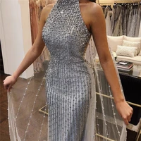 vestidos feast dubai silver luxury mermaid pageant evening dress 2021 design sleeveless sexy beading formal party gown customed