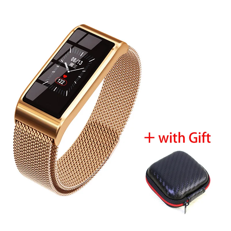 Gold box Смарт-Браслет Водонепроницаемый браслет кровяное давление Bluetooth золотые серебряные металлические часы фитнес-трекер для женщин подруги - Цвет: Gold box