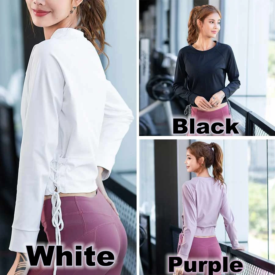 BINAND круглый воротник спортивный костюм укороченный топ крест Drawstring Йога рубашка