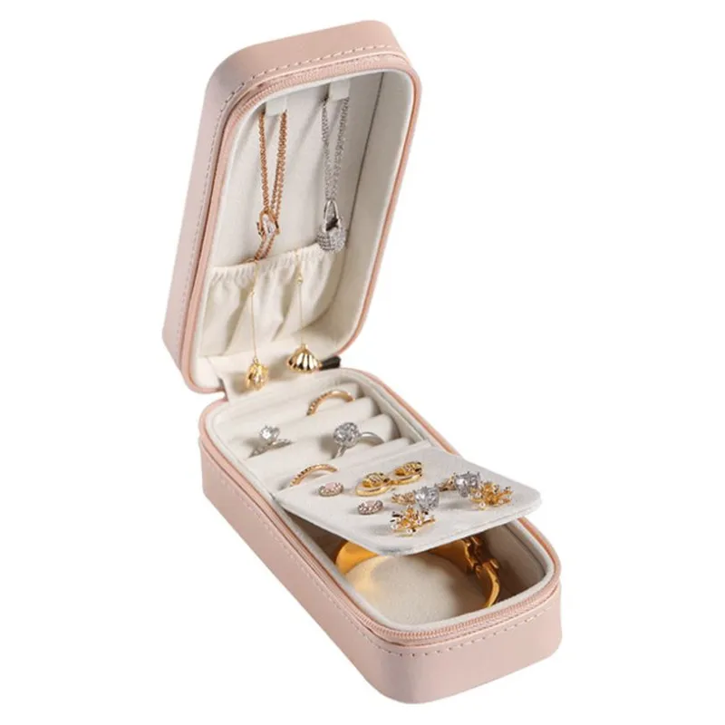 

Rectangular Jewelry Box Organizer Korean Style Candy Color Travel Portable Earrings Rings Necklace Jewelry Storage Box PU Holder