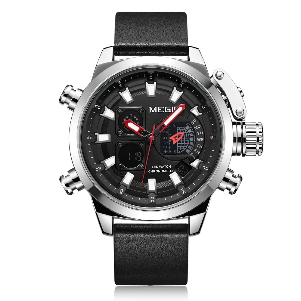 Часы наручные MEGIR Мужские Цифровые брендовые Роскошные светодиодные кварцевые