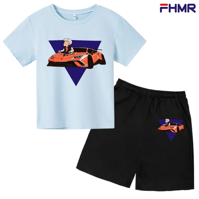 

Children's 100% Cotton T Shirts Merch A4 Lamba Print Casual Family Clothing Set boy's & girl's Fashion T-shirt+shorts 2pcs Sets